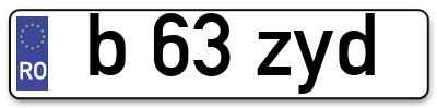 Placuta inmatriculare numar auto  b-63-zyd, b 63 zyd, b63zyd