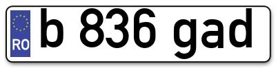 Placuta inmatriculare numar auto  b-836-gad, b 836 gad, b836gad
