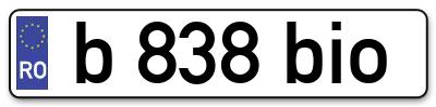 Placuta inmatriculare numar auto  b-838-bio, b 838 bio, b838bio