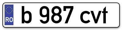 Placuta inmatriculare numar auto  b-987-cvt, b 987 cvt, b987cvt