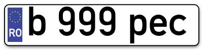 Placuta inmatriculare numar auto  b-999-pec, b 999 pec, b999pec