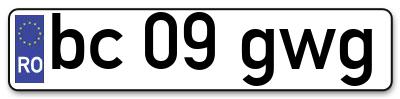 Placuta inmatriculare numar auto  bc-09-gwg, bc 09 gwg, bc09gwg