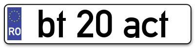 Placuta inmatriculare numar auto  bt-20-act, bt 20 act, bt20act