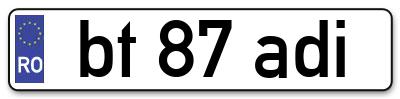 Placuta inmatriculare numar auto  bt-87-adi, bt 87 adi, bt87adi