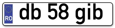 Placuta inmatriculare numar auto  db-58-gib, db 58 gib, db58gib