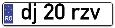 Placuta inmatriculare numar auto  dj-20-rzv, dj 20 rzv, dj20rzv