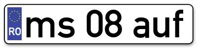 Placuta inmatriculare numar auto  ms-08-auf, ms 08 auf, ms08auf