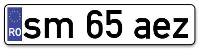Placuta inmatriculare numar auto  sm-65-aez, sm 65 aez, sm65aez