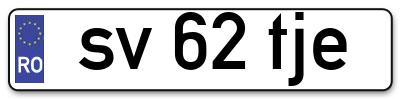 Placuta inmatriculare numar auto  sv-62-tje, sv 62 tje, sv62tje