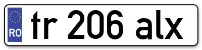 Placuta inmatriculare numar auto  tr-206-alx, tr 206 alx, tr206alx
