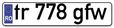 Placuta inmatriculare numar auto  tr-778-gfw, tr 778 gfw, tr778gfw