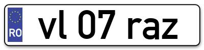 Placuta inmatriculare numar auto  vl-07-raz, vl 07 raz, vl07raz