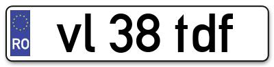 Placuta inmatriculare numar auto  vl-38-tdf, vl 38 tdf, vl38tdf