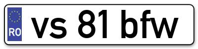 Placuta inmatriculare numar auto  vs-81-bfw, vs 81 bfw, vs81bfw